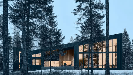 Ten dom ma wielkie okna z widokiem na las! Leży w Górach Skalistych wtopiony w naturę