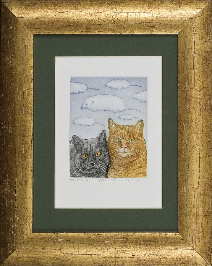 „Kocie sny”, akwaforta barwna, 11,7 x 9,1 cm,...