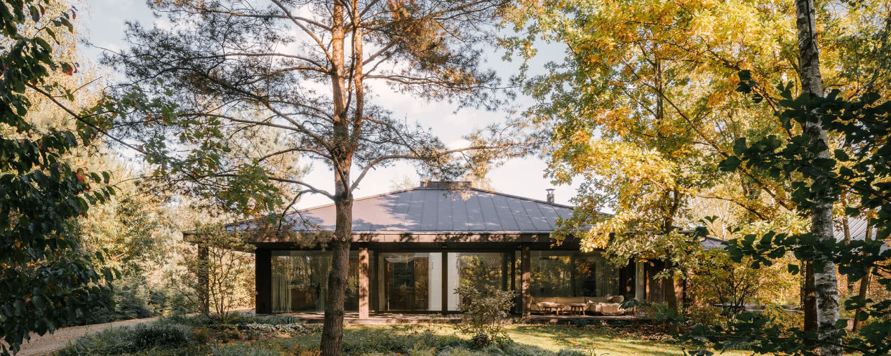 Ten dom ma elewację ze zwęglonego drewna! Idealnie wtopiono go w otoczenie