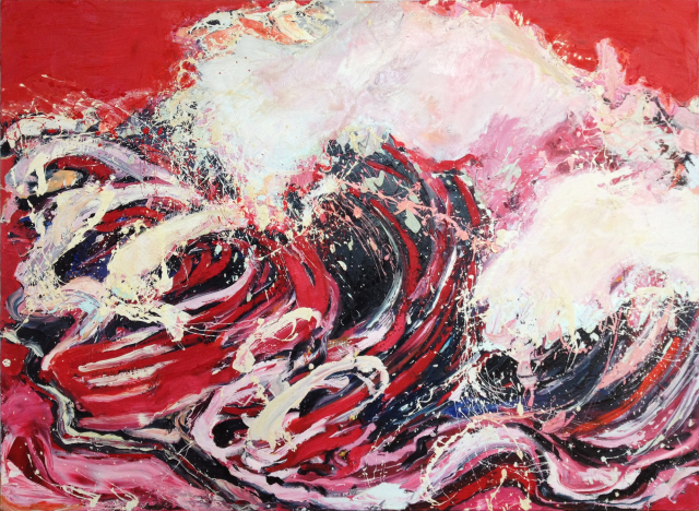 Paweł Kałużyński, „Czerwona fala”, 2010, olej,
płótno, 100 x 140 cm, Galerii aTAK, 7500 zł