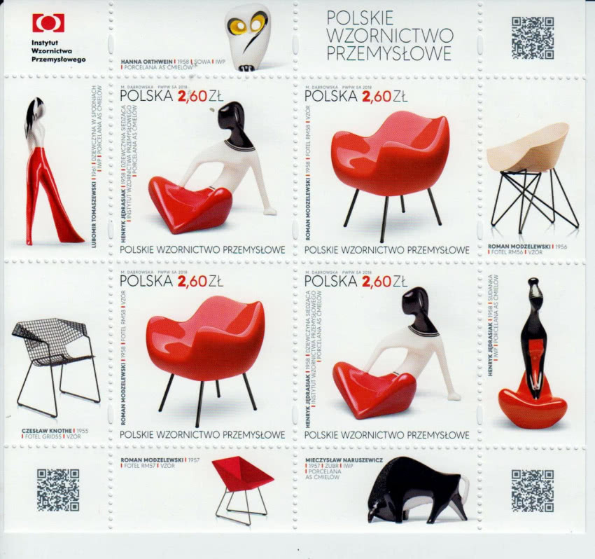 Znaczki z serii "Polskie wzornictwo...