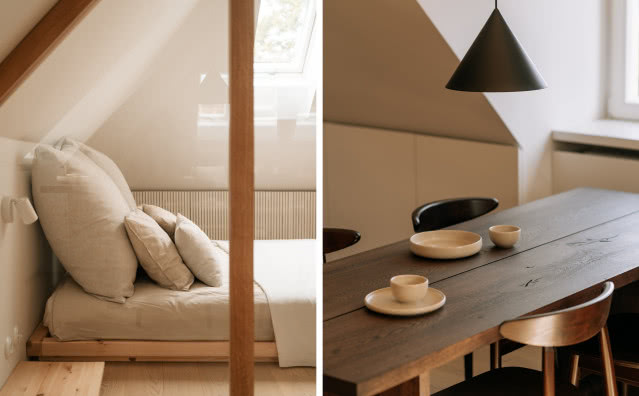 Łóżko w sypialni na poddaszu