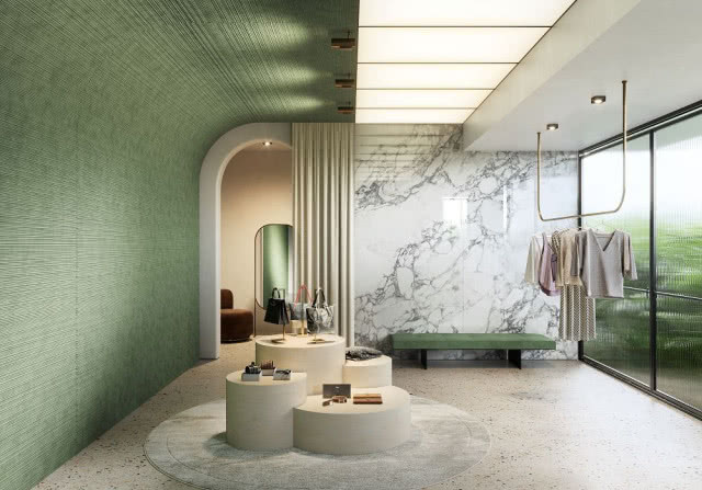 garderoba, ubrania na wieszakach, stoliki na biżuterię, torebki, ławka