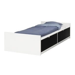 Łóżko Flaxa, biało - czarne, 2 szuflady na pościel, wym: 98 x 207 cm