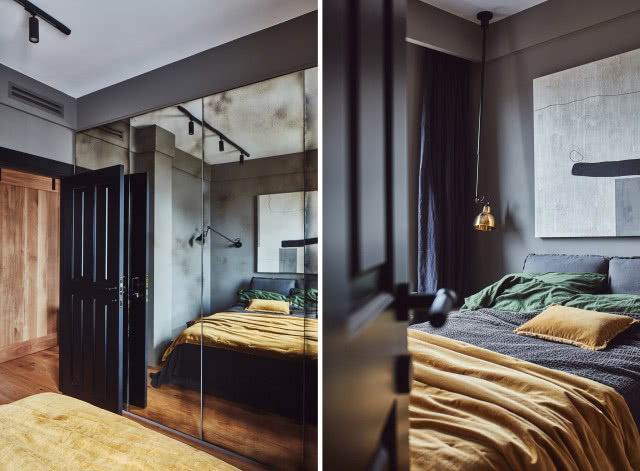 Czarna sypialnia w stylu loftowym