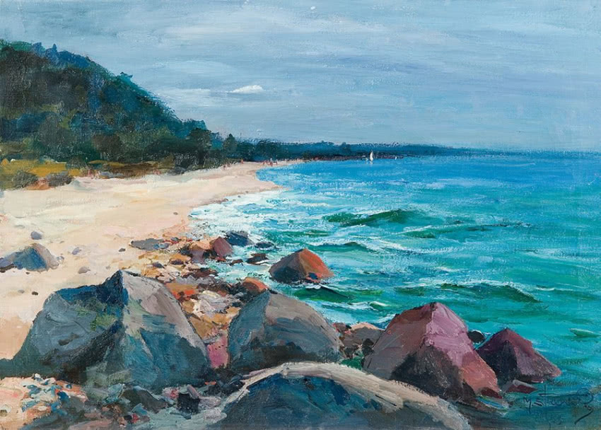 Michał Stańko, "Brzeg morza", olej, płótno, 50 x...