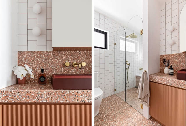 różowa łazienka z lastryko