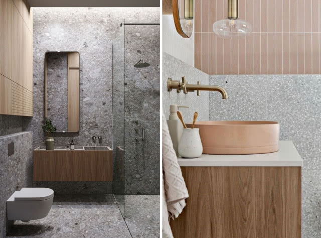 różowa łazienka z lastryko