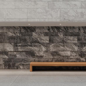Foyer w Muzeum Historii Polski. Sufit akustyczny Rockfon Mono Acoustic