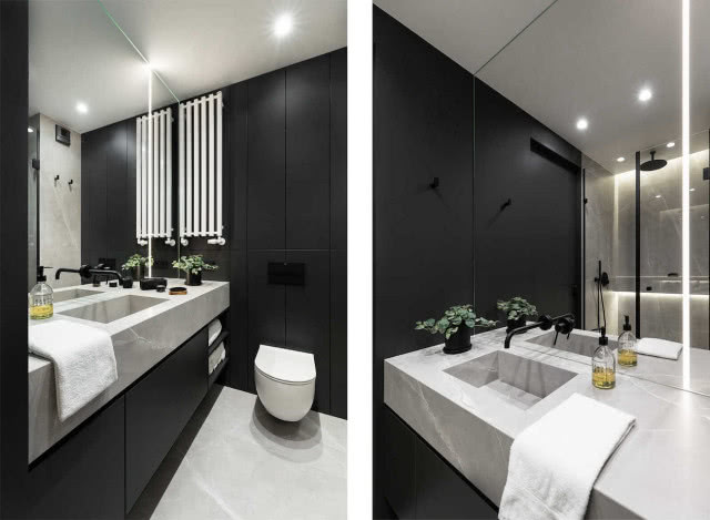 ciemne kolory w łazience