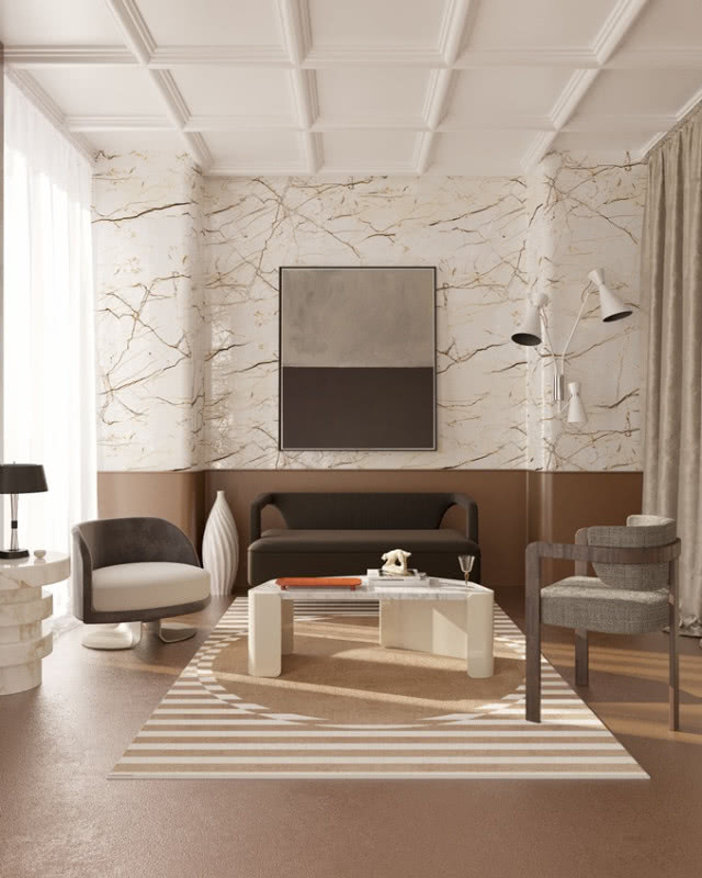 widok na ścianę wyłożoną marmurem