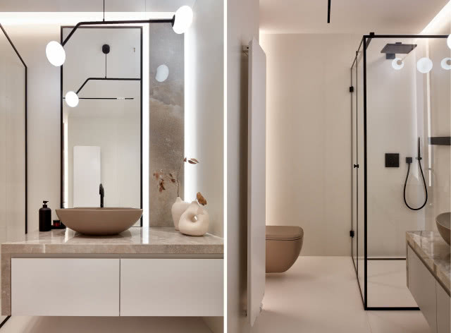 Łazienka w beżu i czerni