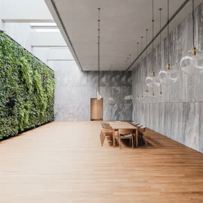 Sala bankietowa w Muzeum Historii Polski w Warszawie - sufit akustyczny Rockfon Mono Acoustic