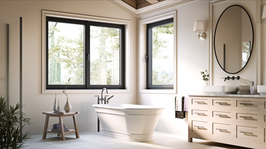 OKNOPLAST, okna PILAR, kolor onyx semimatt.