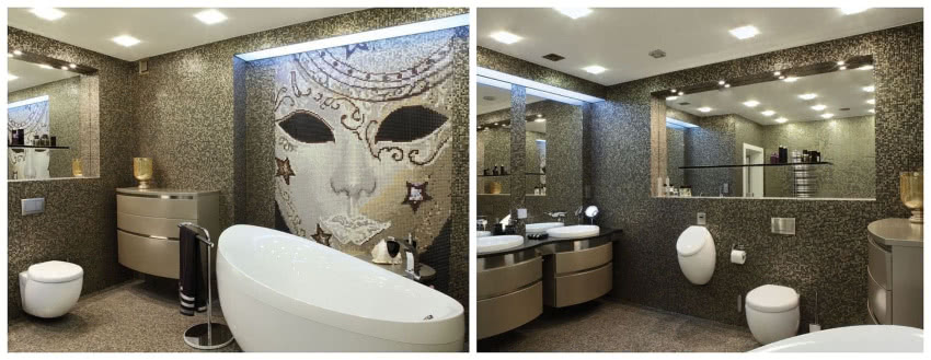 Łazienka. Złocisto-czarna mozaika jest tutaj...