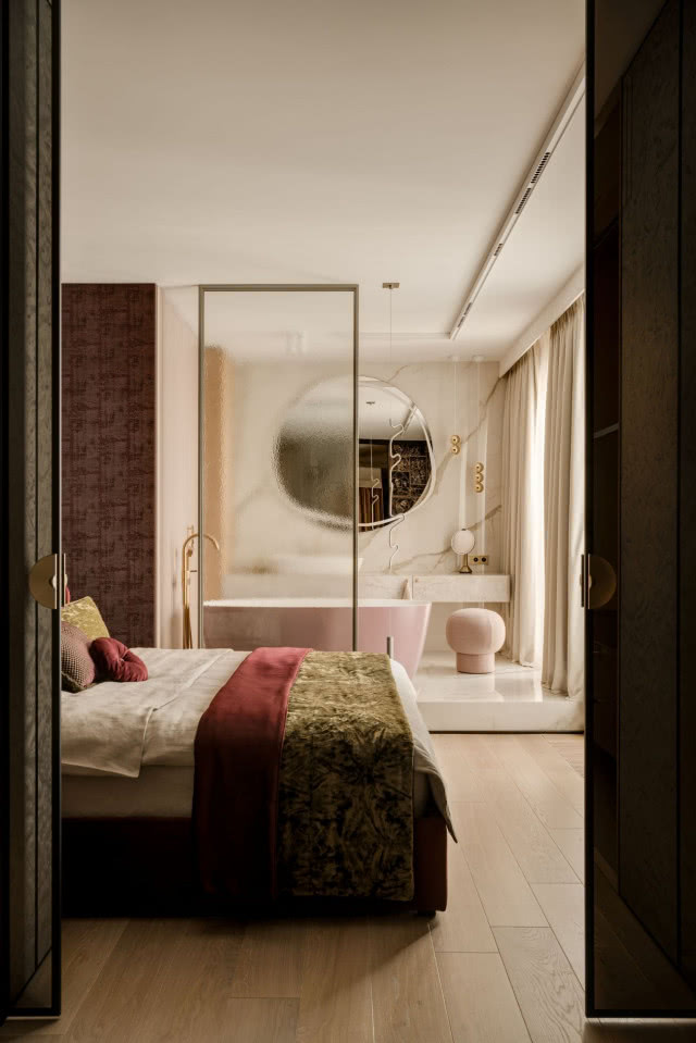 sypialnia z łazienką aranżacja