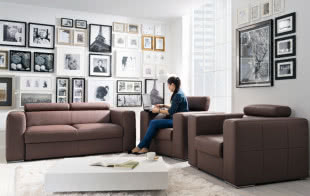 Sofa i fotele Enzo tapicerowane naturalną skórą, BLACK RED WHITE