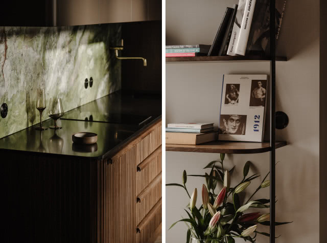 mieszkanie pełne drewna i kamienia