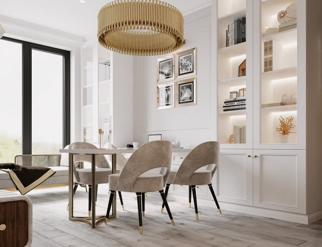 stół, krzesła, podświetlana witryna