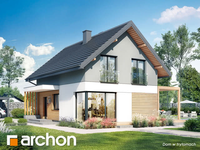 Dom w Trytomach, trawnik, basen, taras, dom piętrowy, samochód