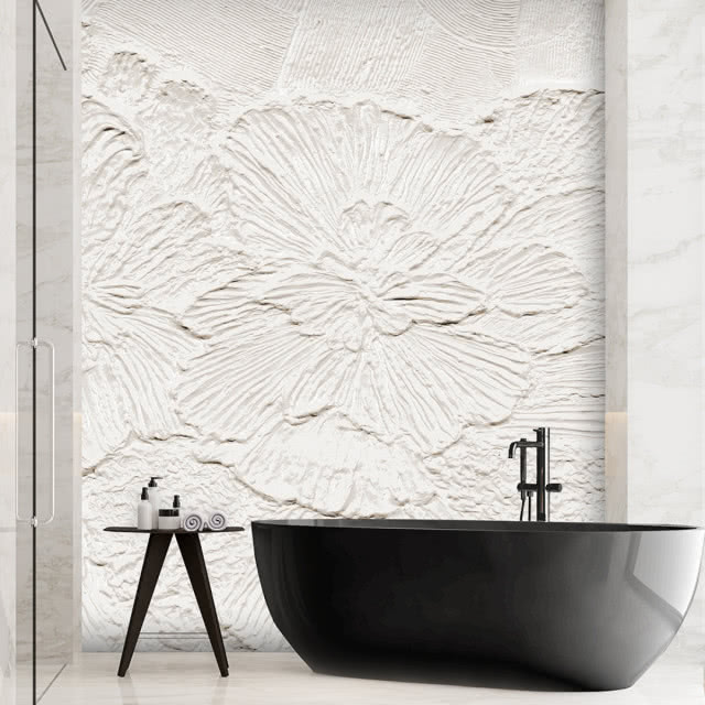 łazienka, gipsowe płytki z motywem kwiatu