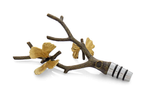 Korek do wina Butterfly Ginkgo. Liście, wykonane  z litego brązu, to prawdziwa wizytówka indyjskiego rzemiosła.