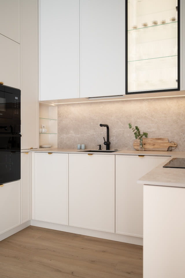 beżowa, jasna kuchnia