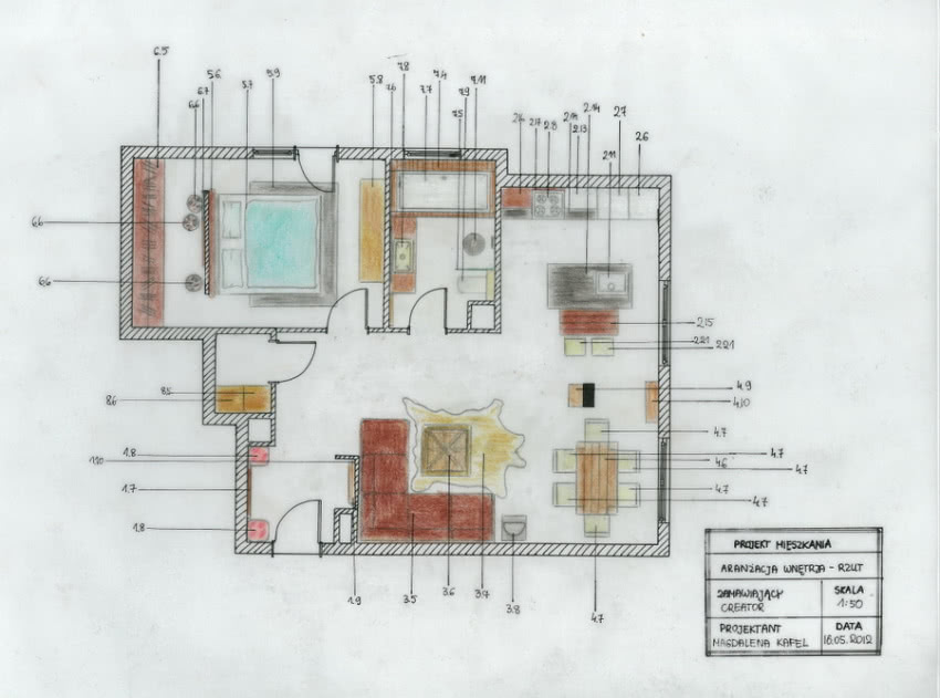 Projekt mieszkania - rzut - Magdalena Kafel