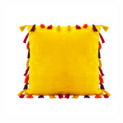 Musztardowa poduszka z frędzlami