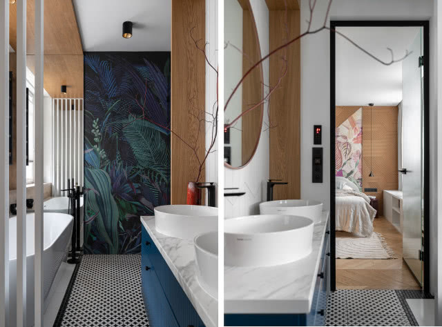łazienka z wanną wolnostojącą i sauną