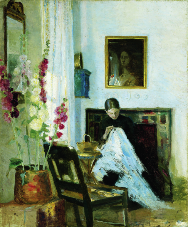 Marie Krøyer, „Wnętrze z szyjącą dziewczyną”, olej na płótnie,
Art Museums of Skagen