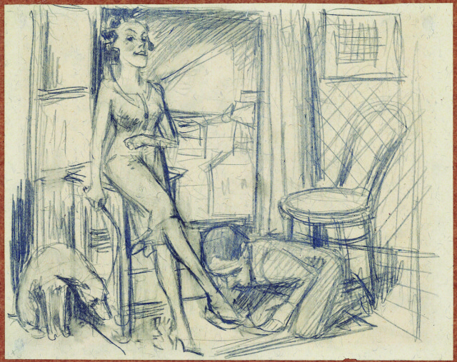 Bruno Schulz, „Kobieta – panna Kuziw, pies, mężczyzna
– autoportret”, przed 1936, ołówek na papierze, 16×20,3 cm,
dzięki uprzejmości Muzeum Literatury w Warszawie