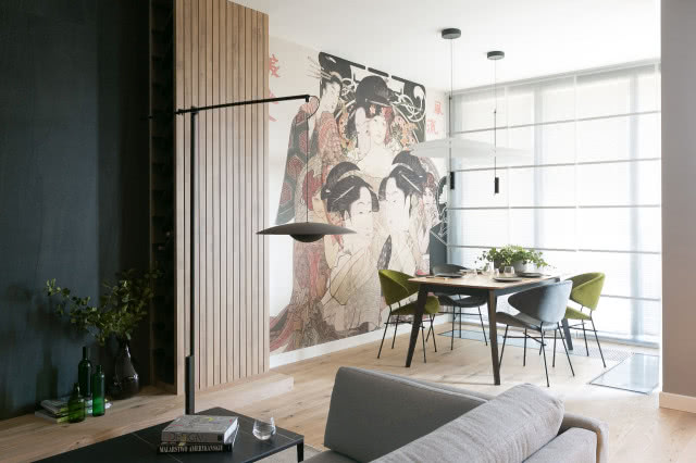 Salon z jadalnią w japońskim stylu