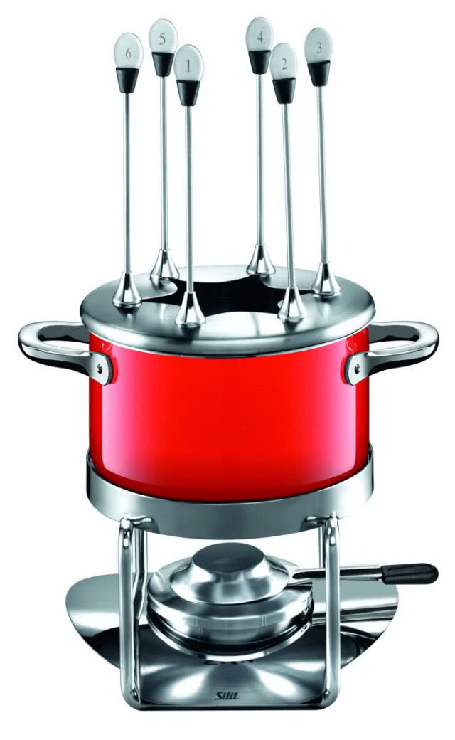 Fondue Energy Red, ceramika Silargan, w zestawie podstawa z palnikiem i widelczykami, poj. 2 l, SILIT