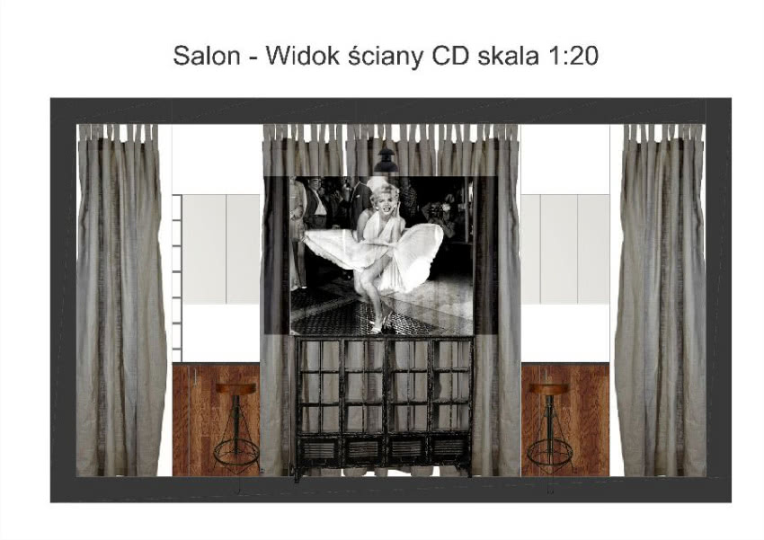 Salon - widok ściany CD - projekt wnętrza Diana...