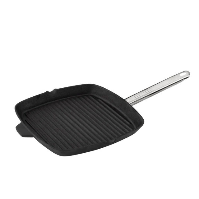 Patelnia grillowa, aluminium o grubości 5 mm, powłoka zewnętrzna: łatwy do czyszczenia materiał PTFE, powłoka wewnętrzna Teflon Select, wym. 28 x 28 cm, DUKA