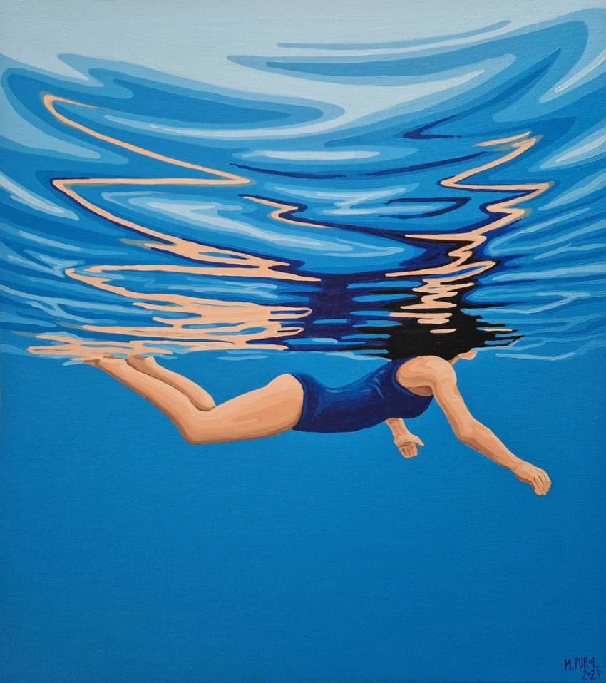 Magdalena Purol - Big Blue 21, 80 x 90 cm, akryl...