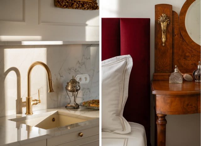 Połączenie beżu i bordo z antykami