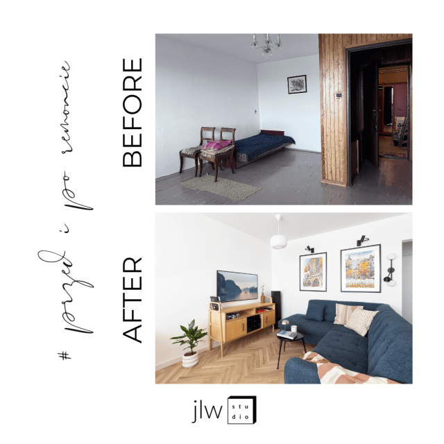 remont salonu zdjęcia przed i po