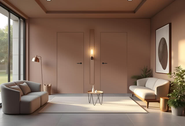 Model drzwi: SARA PRO H220 - folia podkładowa, malowane na kolor roku 2025 Mocha Mousse