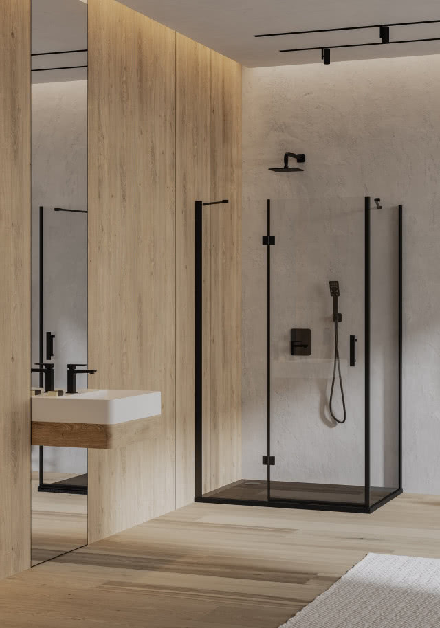 Industrialna łazienka z drewnem