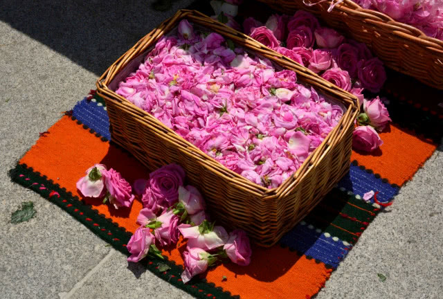 koszyk pełen płatków róż
