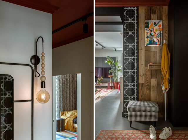 mozaika na ścianie w przedpokoju