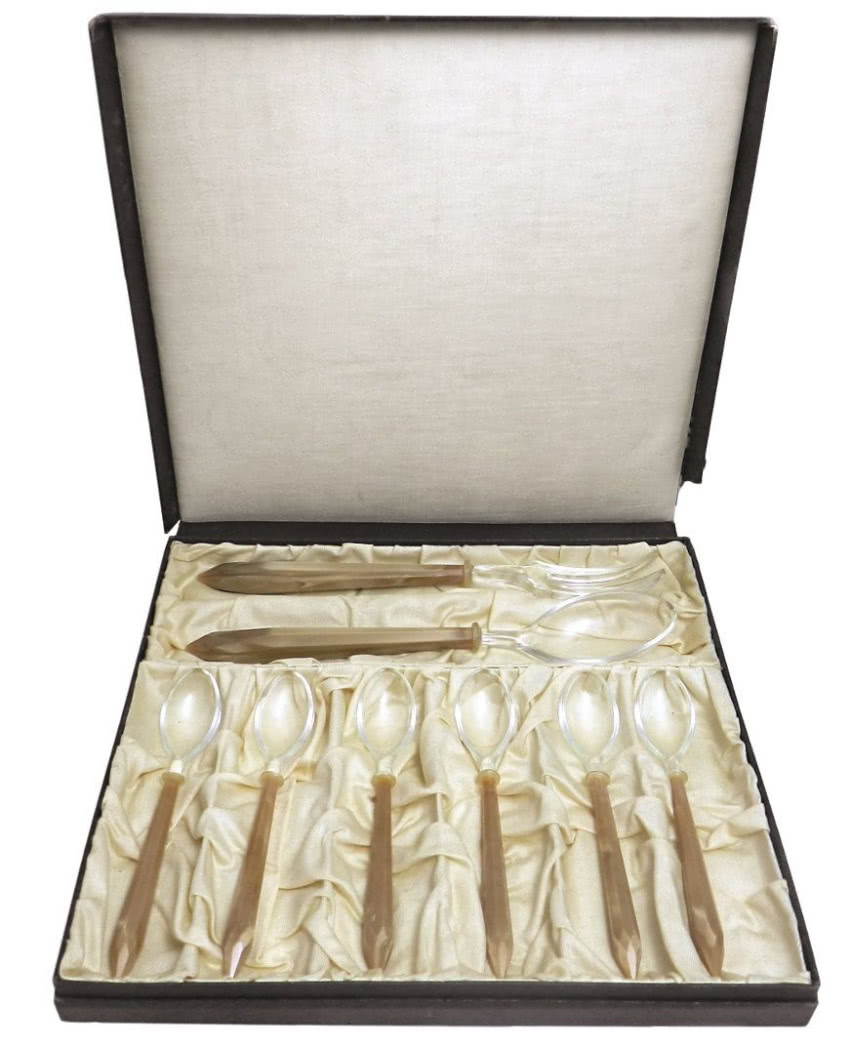 Komplet sztućców szklanych, deserowych w etui,...