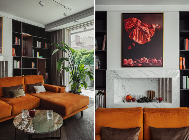 Pomarańczowa kanapa do salonu