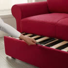 Czerwona sofa BACKABRO, system rozkładania typu wózek, Ikea