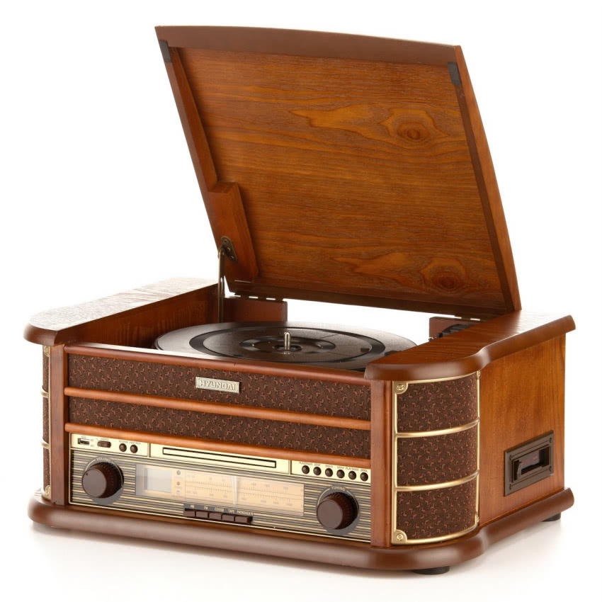 Gramofon z radiem i odtwarzaczem plyt CD Retro...