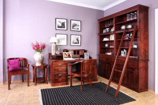 Stylowe biurko z nadstawką wykonane z palisandru indyjskiego w kolorze medium brown