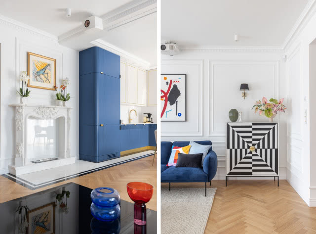 czarno-biała szafka w stylu op art