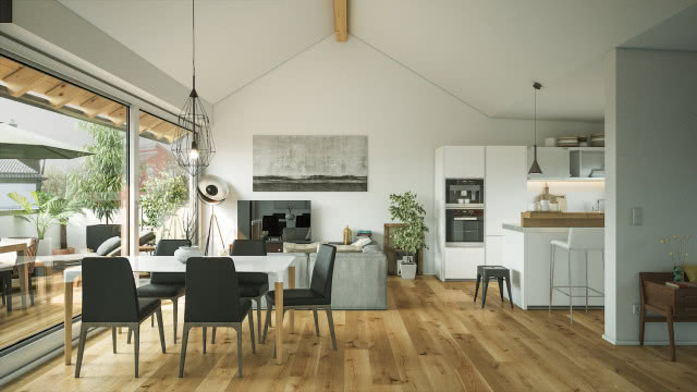 drewniana podłoga w kuchni